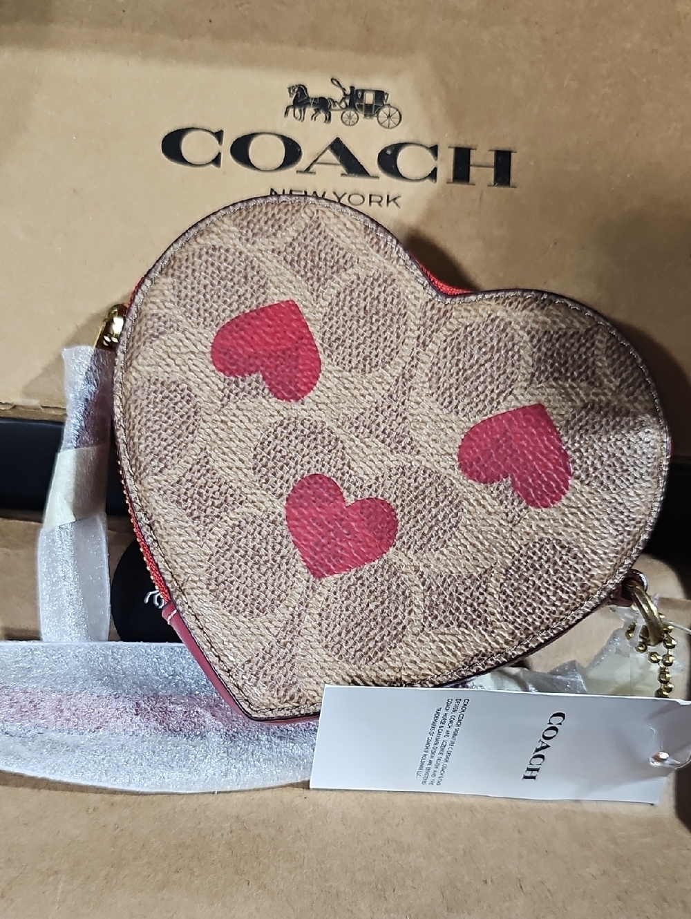 Coach CF283 Signature Heart Print Wristlet Coin Purse Wallet 100% Authentic NWT